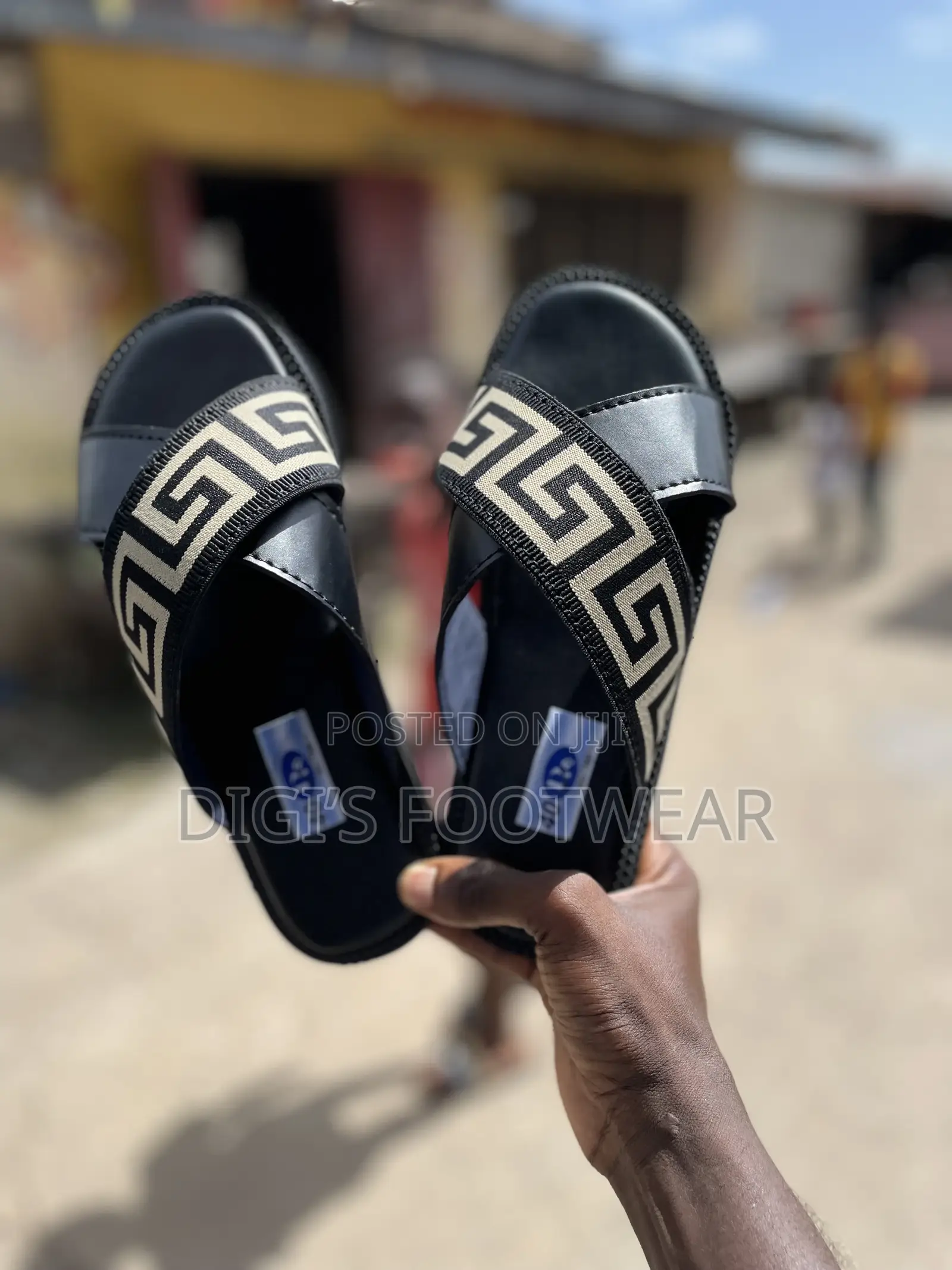 Half Black Leather Half Versace Crossed Slippers