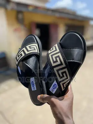 Half Black Leather Half Versace Crossed Slippers