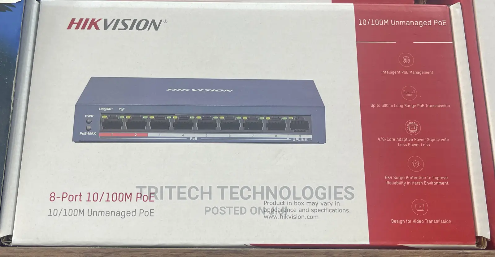 Hikvision 8 Port Fast Ethernet Unmanaged Poe Switch