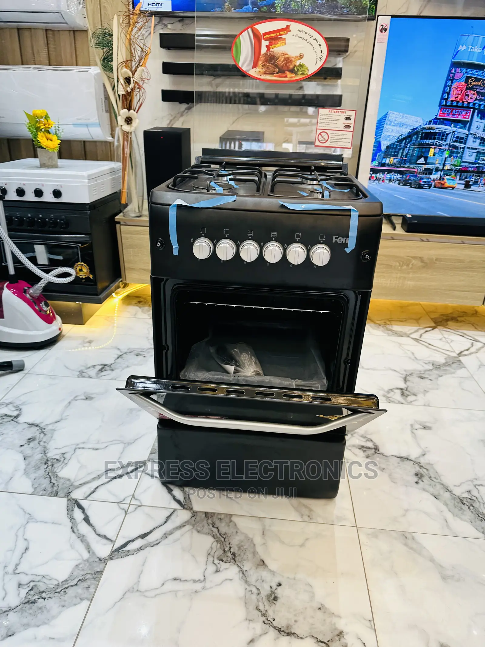 Ferre Black Smart 50/55 Gas Cooker Oven Grill Lamp 4burner