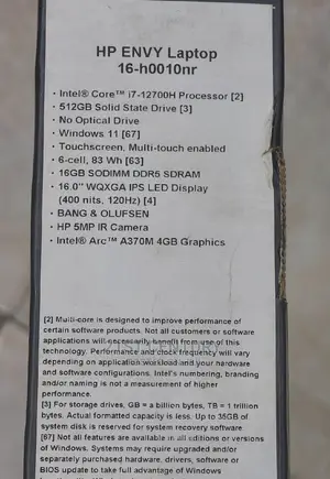 New Laptop HP 16GB Intel Core I7 SSD 512GB