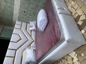 White and Golden Kingsize Bed With Mattress for Sell Now