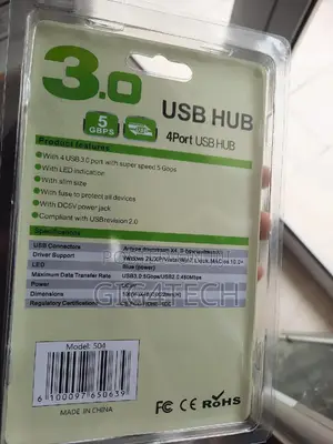 4-Port Usb 3.0 Hub With Power Switches and Adapter