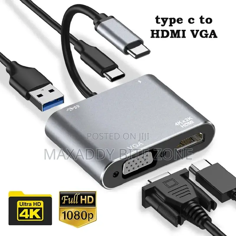 4 in 1 Usb Hub Type-C to Pd+Vga+Usb Adapter Converter