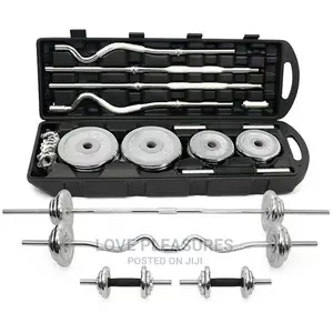 4 in 1 55kg Set of Adjustable Barbell and Dumbbell Set