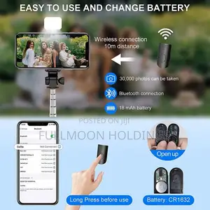 Bluetooth Selfie Stick + Fill Light +Shutter Remote