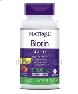 Natrol Biotin /10,000mcg /Strawberry/60 PCS/ Hair + Beard