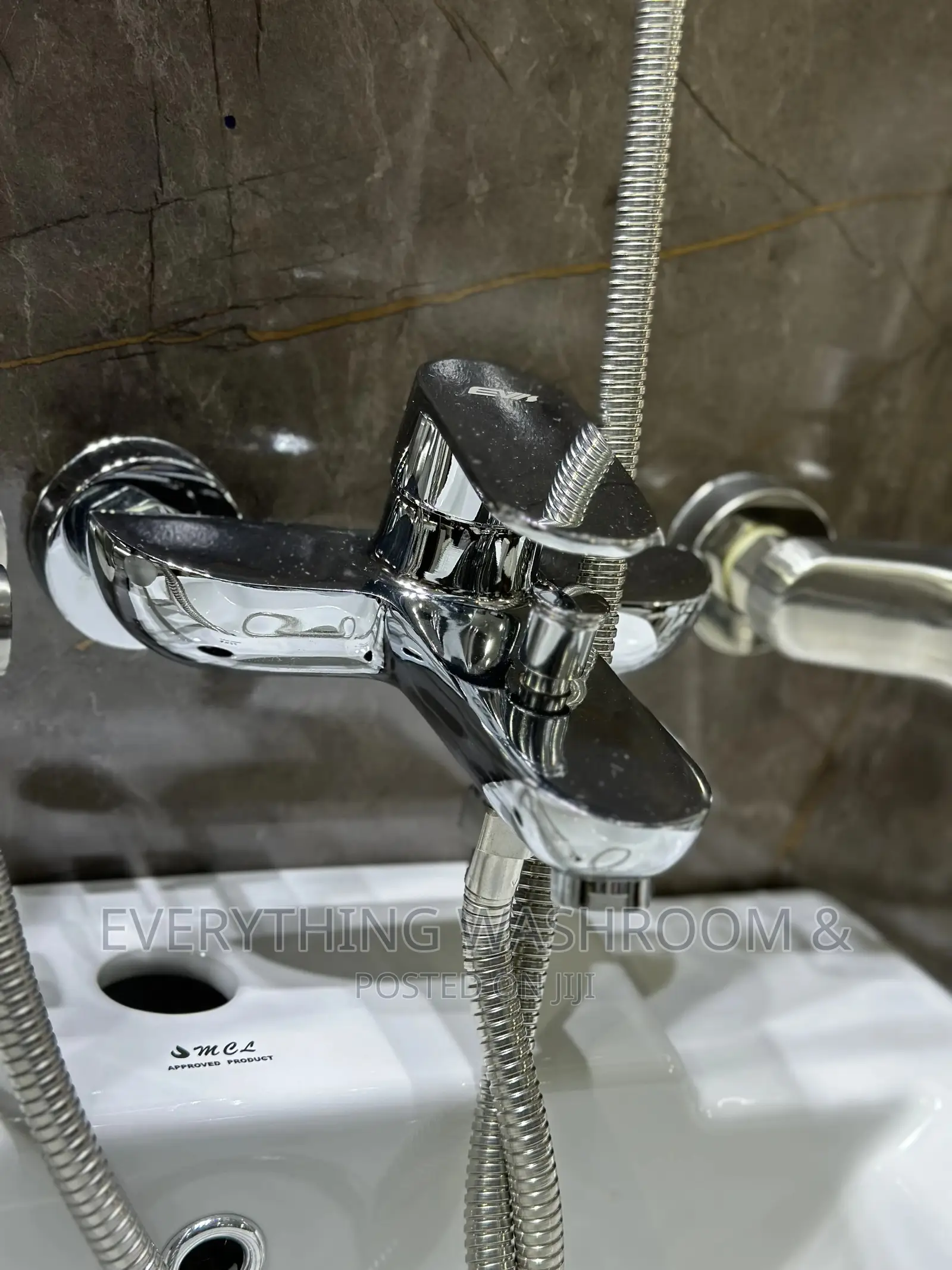 Shower Mixer-Chrome-Shower Chain and Handle-Chrome Shower