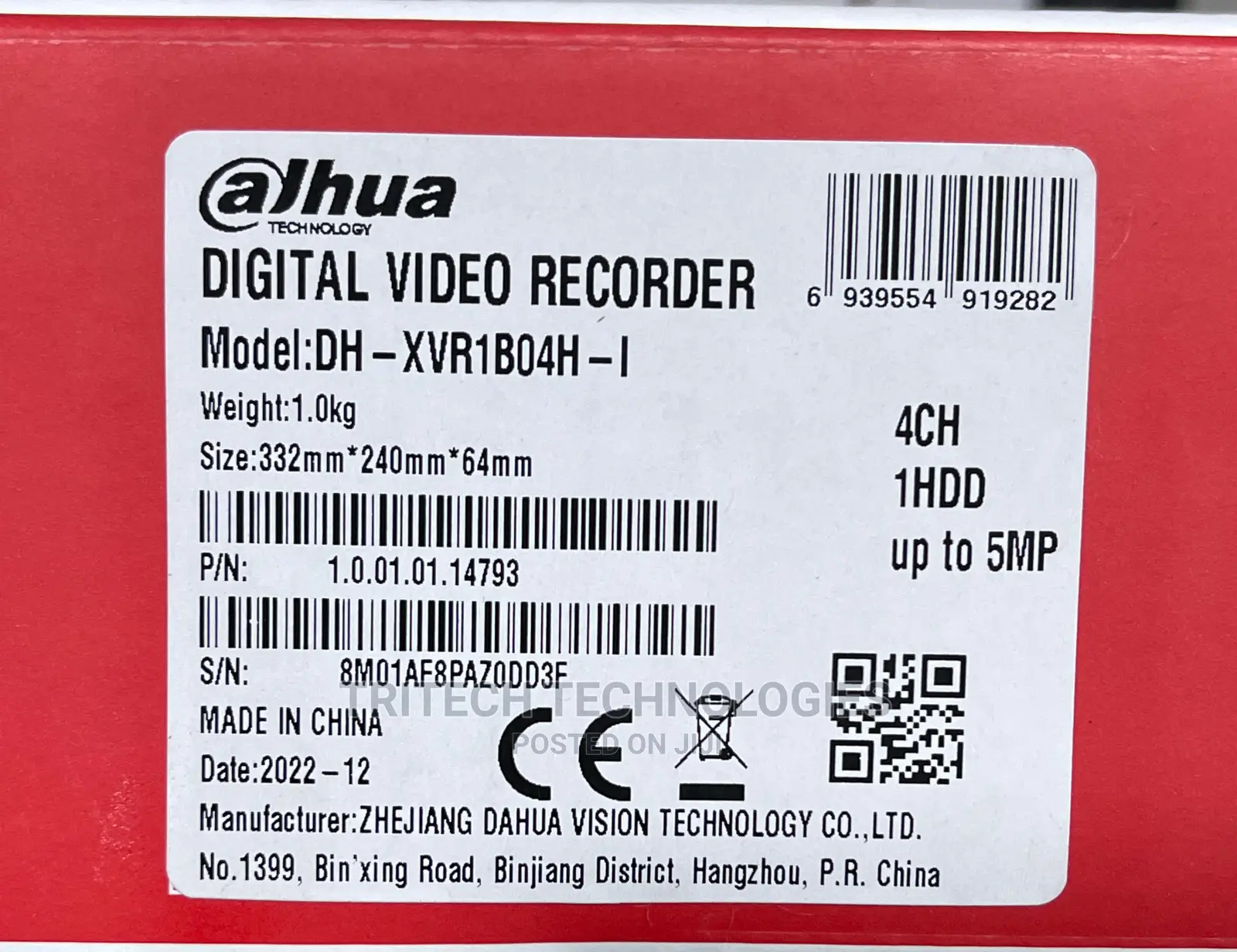 Dahua 4ch DVR 5mp Xvr1b04h-1