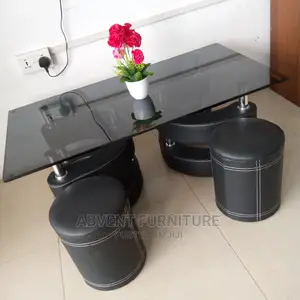 Glass Center Table With Two Stools