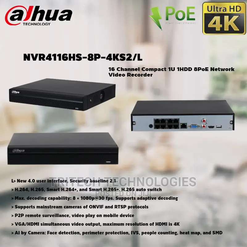 Dahua 16ch NVR With 8port Poe Nvr4116hs-8p-4ks2/L
