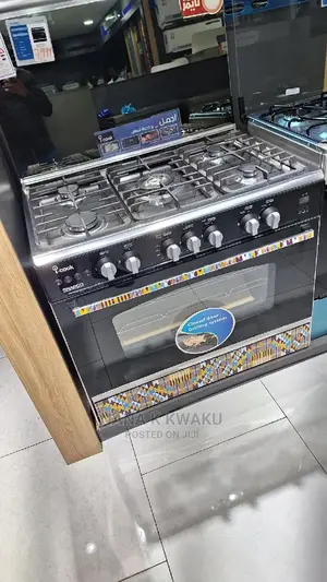 Black_nasco 5 Burners With Oven Grill Glass Cover Top