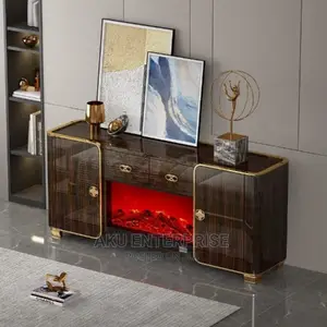 Royal Tv Stand With Electric Fireplace - Coffee and Gold