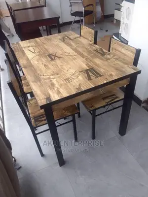 Dinning Table and Chairs Wood Metal Leather Chair