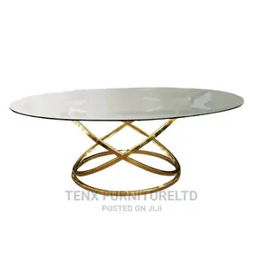 COFFEE TABLE (GLASS TOP)Gold Metal Ring Design Base