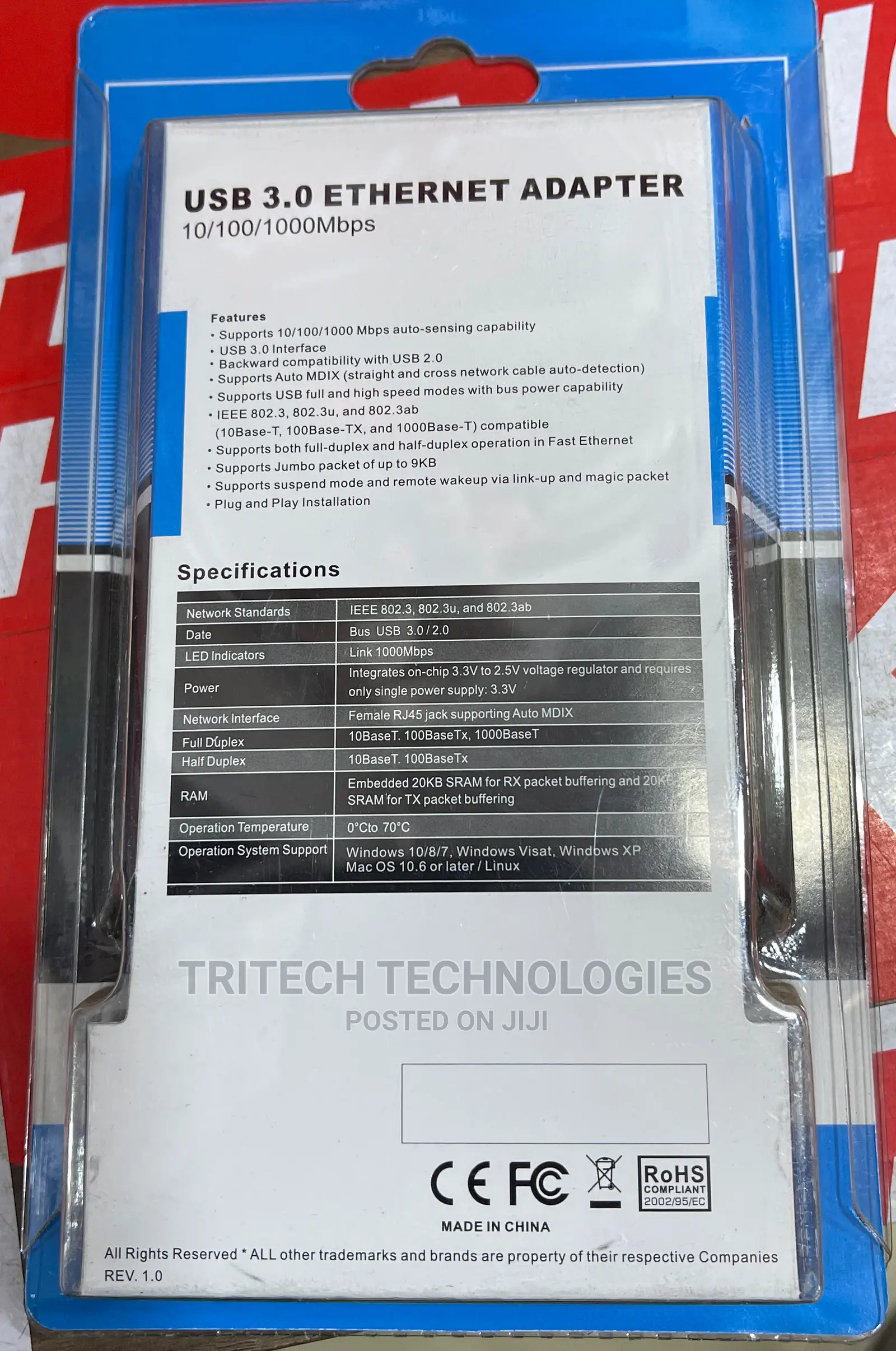 USB 3.0 Ethernet Adapter 10/100/1000mbps