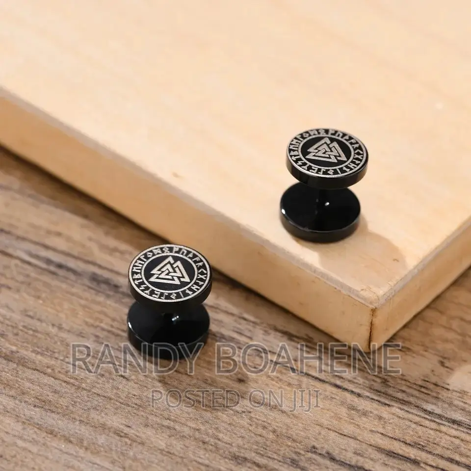 Men Viking Black Stud Earrings