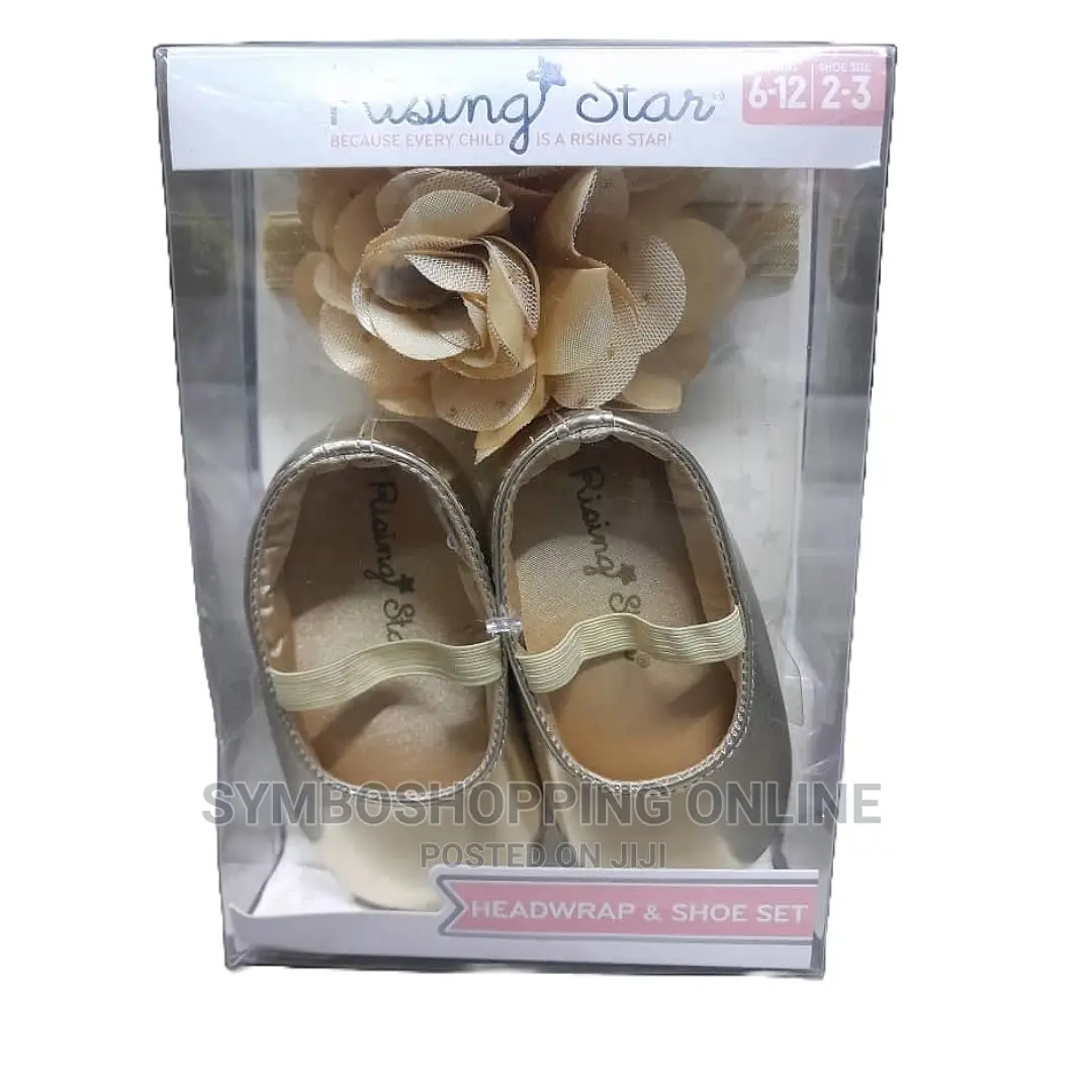 Rising Star Baby Girl Headwrap and Shoe 6-12 Month Size2-3