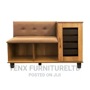 Shoe Cabinet With Bench and Brown Fabric