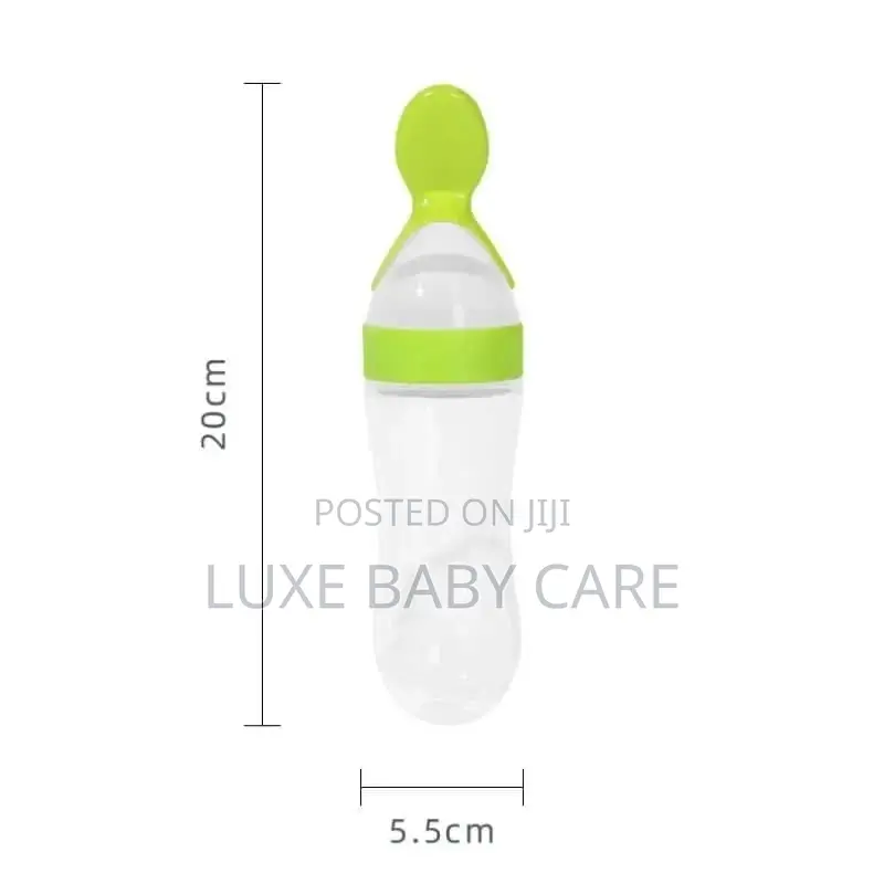 Baby Squeezing Feeding Bottle, Silicone Training Spoon