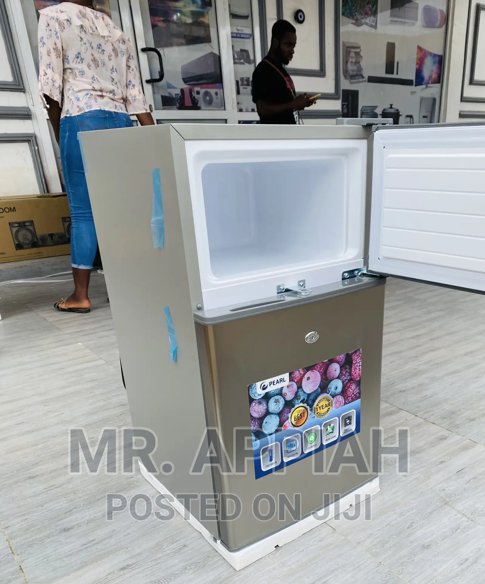 New Pearl Double Door Table Top Fridge(Dark Gray)