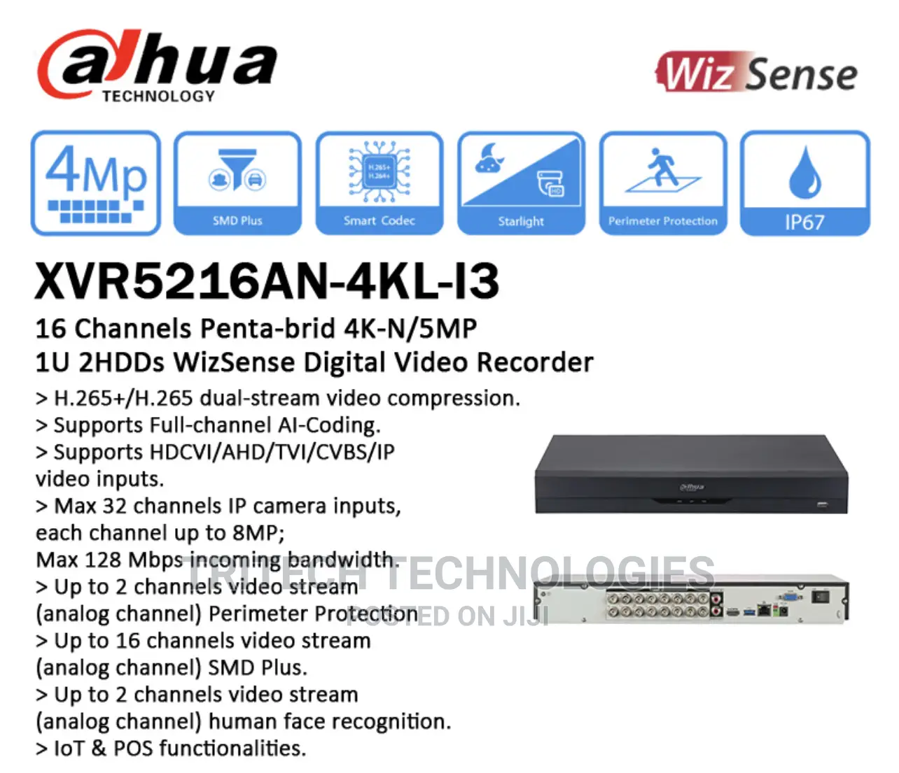 Dahua 16ch 5mp (2hdd) Dh-Xvr5216an-4kl-13