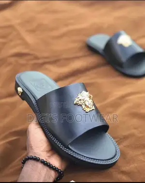 Black Leather Versace Slipper