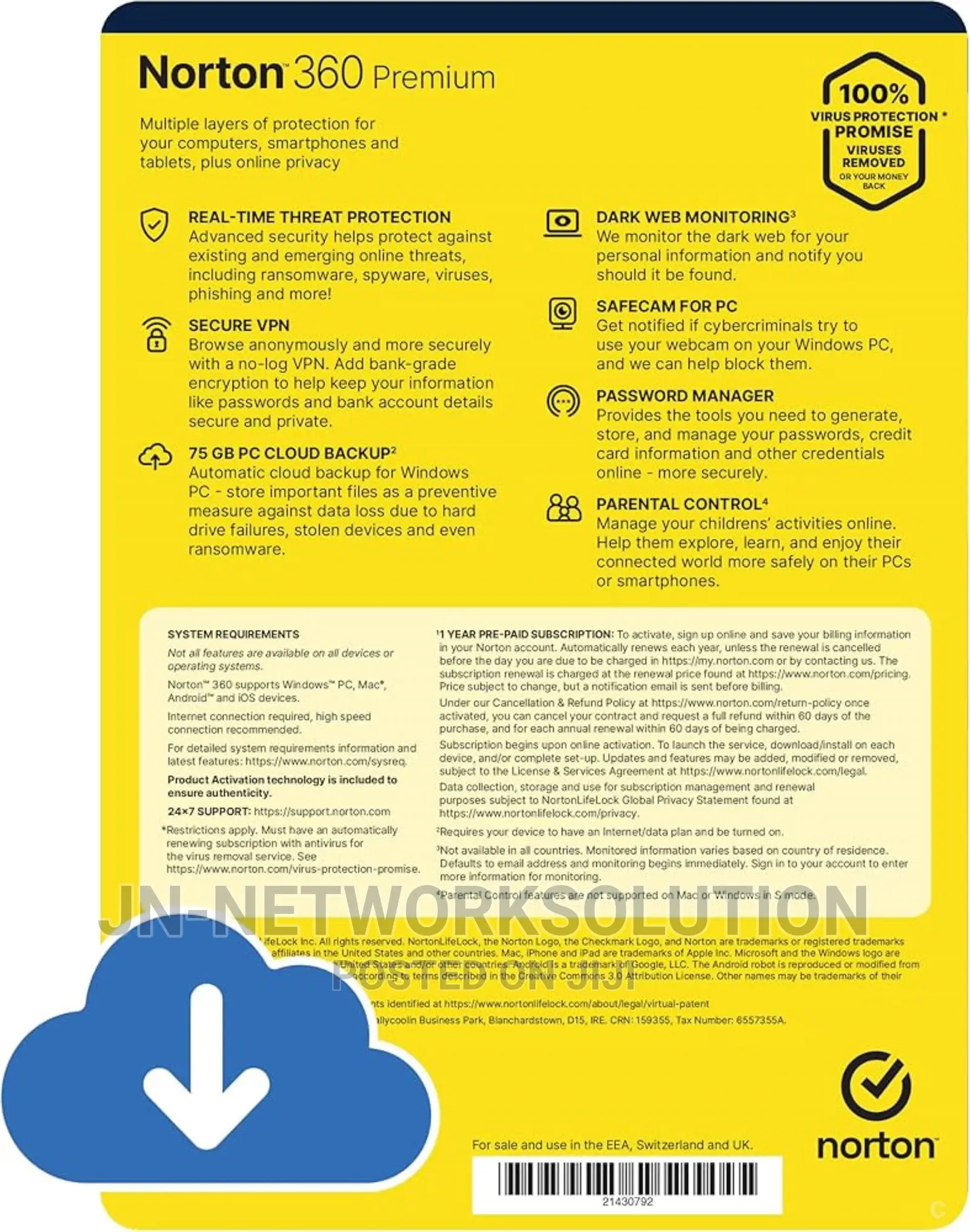 Norton 360 Premium 10 Devices 2 Year Windows/Mac/Android/Ios