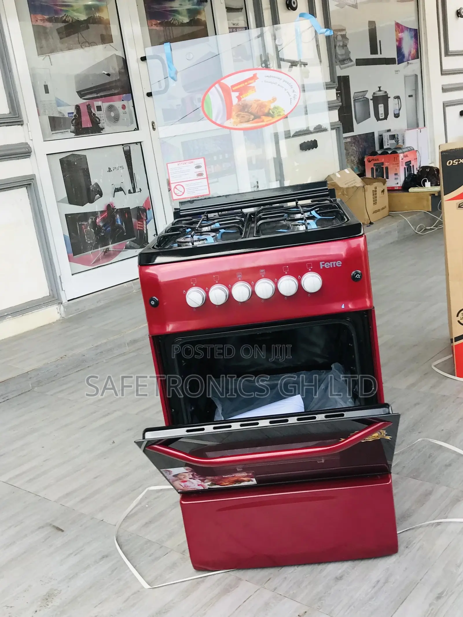 Ferre 50x55 4 Gas Oven With Grill Burner Cooker Red 