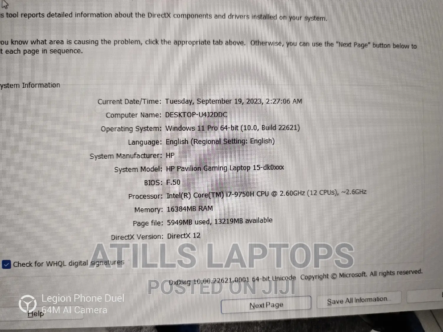 HP Pavilion Gaming Laptop 15-Dk2xxx 16GB Intel Core I7 SSHD+SSD 1.5T