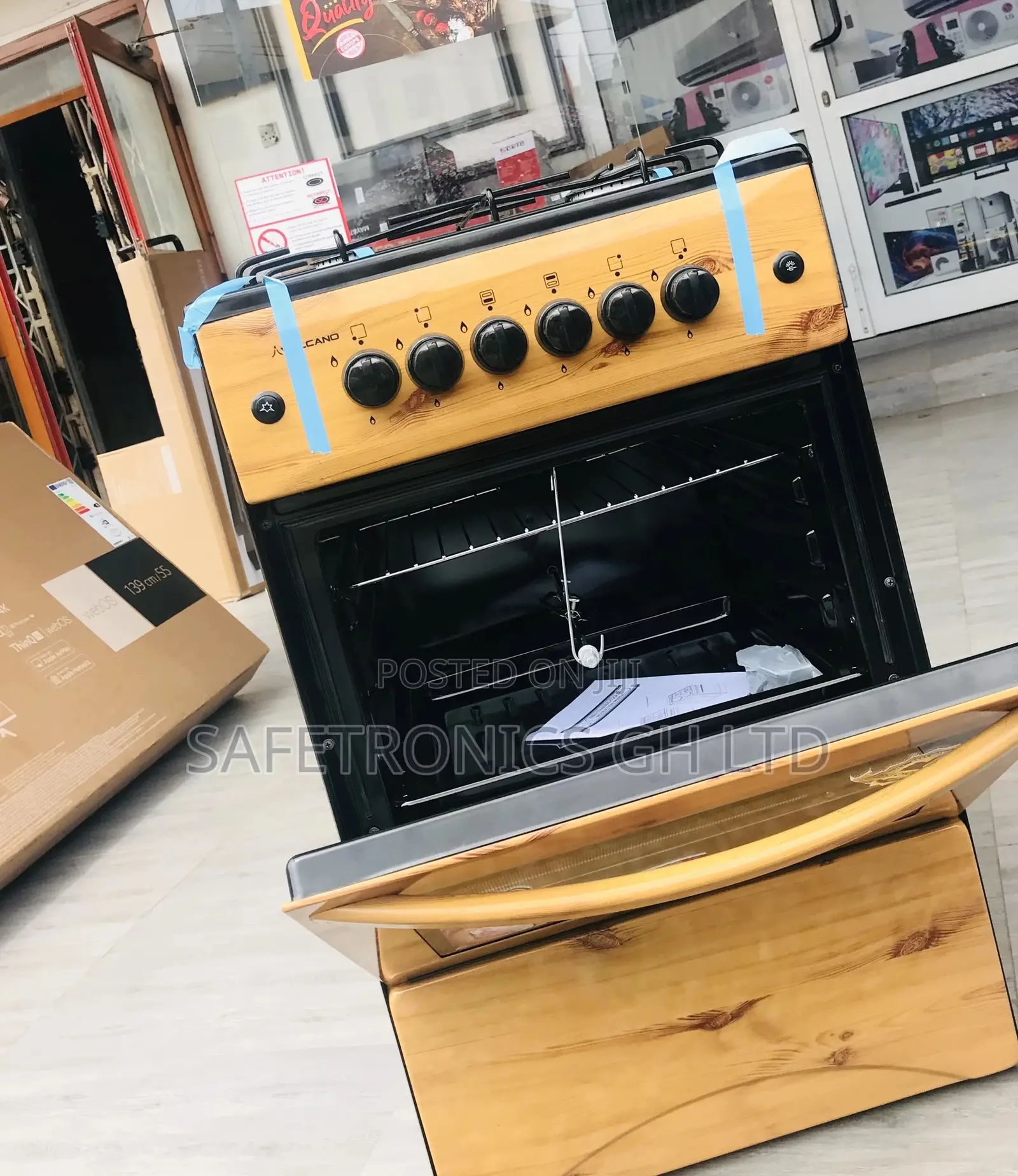 Light Wooden 4 Gas Burner Oven With Grill Cooker 