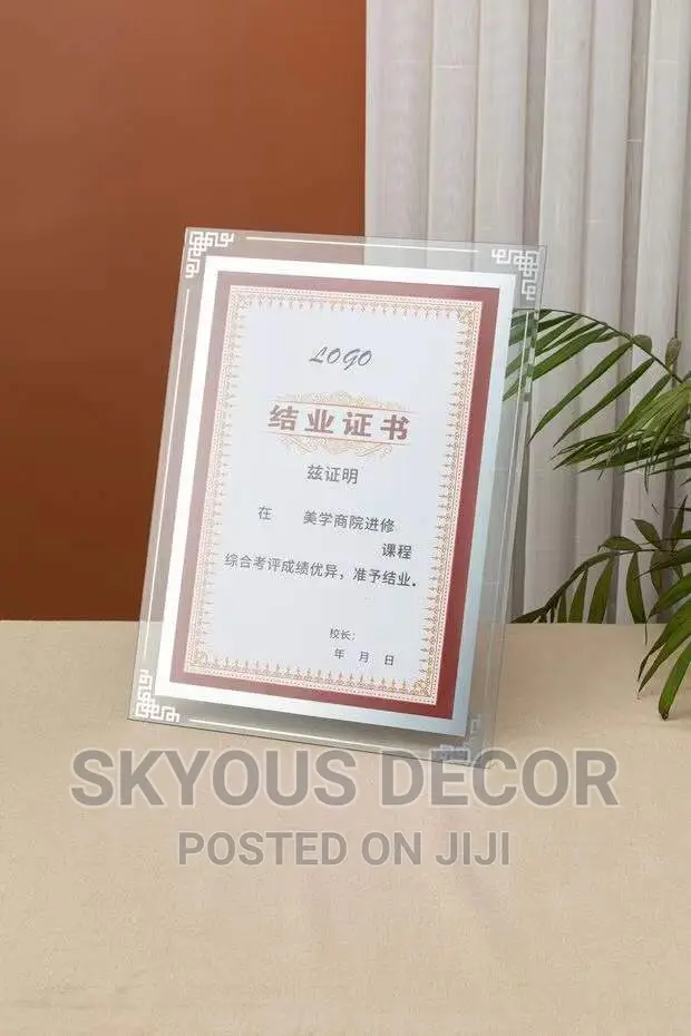 Crystal Wall Frame for Citation and Certificate