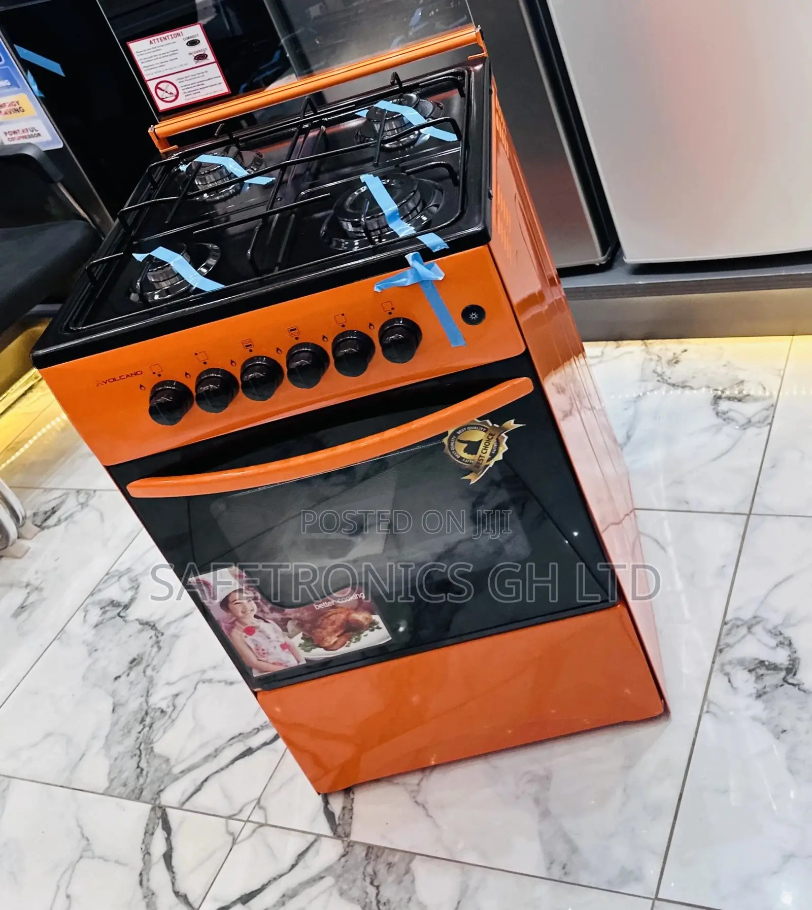 4 Gas Burner Volcano 50x50 Cooker Oven With Grill Orange