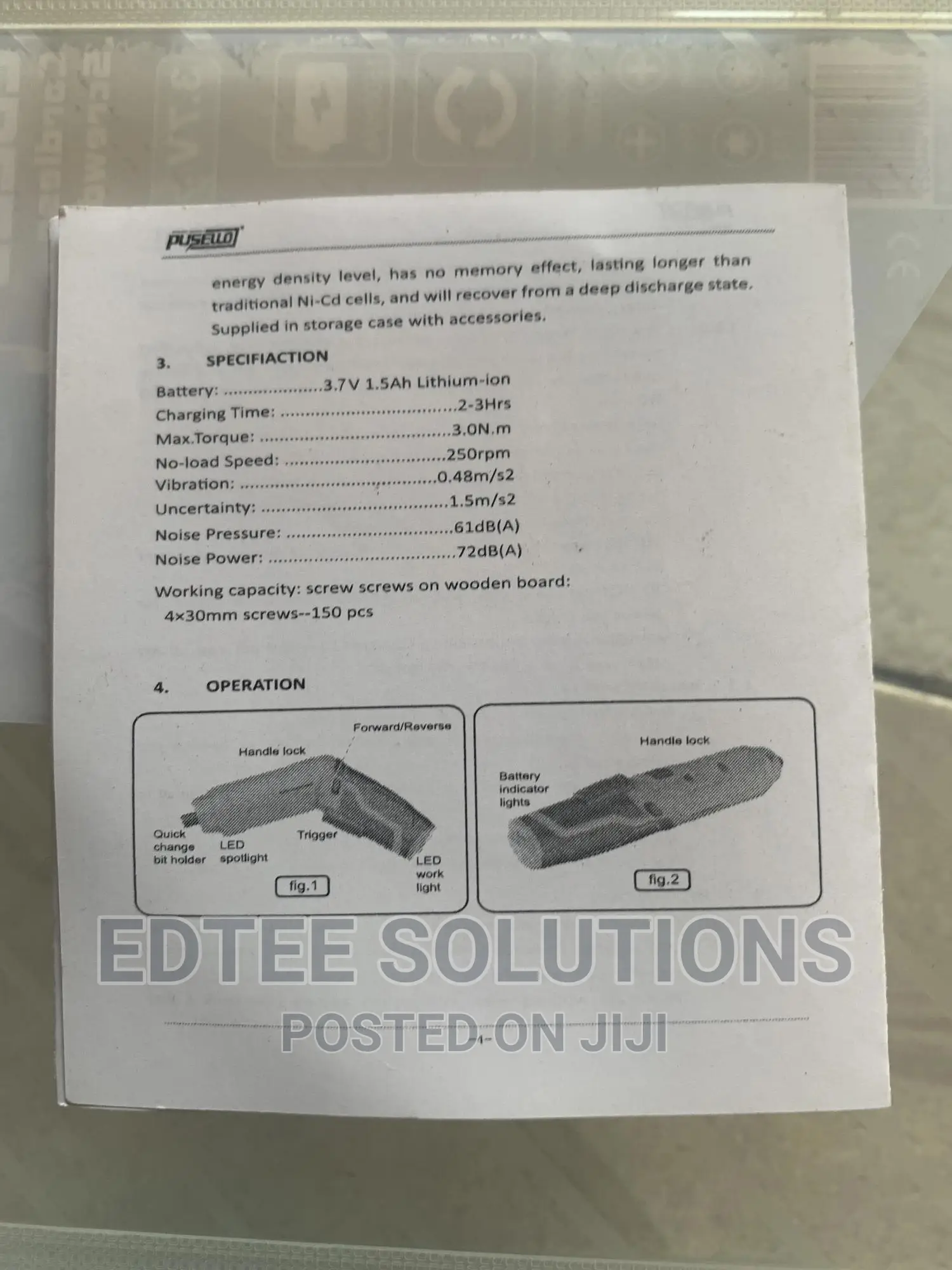 3.7v Pusello Cordless Screwdriver