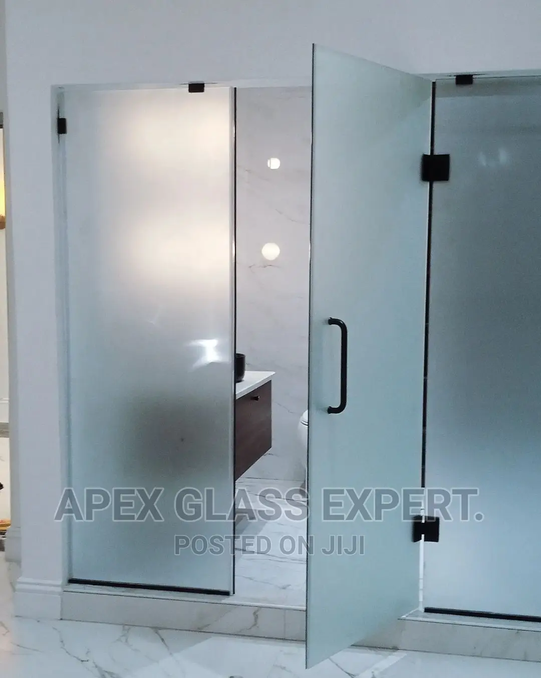 Custom Hinge Shower Enclosure With Sandblasting.