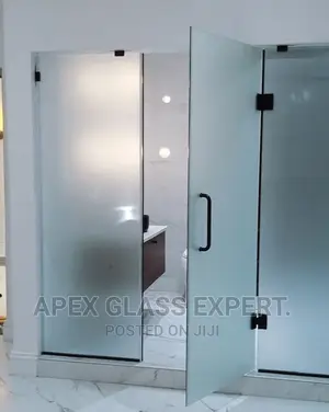 Custom Hinge Shower Enclosure With Sandblasting.