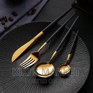 24pcs Black/Gold Cutlery Set