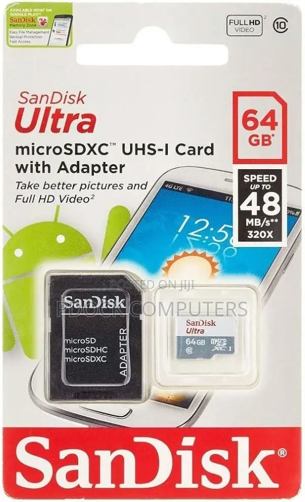 64GB Sandisk Ultra SD/Microsd Memory Card Class 10 Adapter