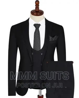 Classic 3-Piece Men Official Suit in Black and Blue-Black