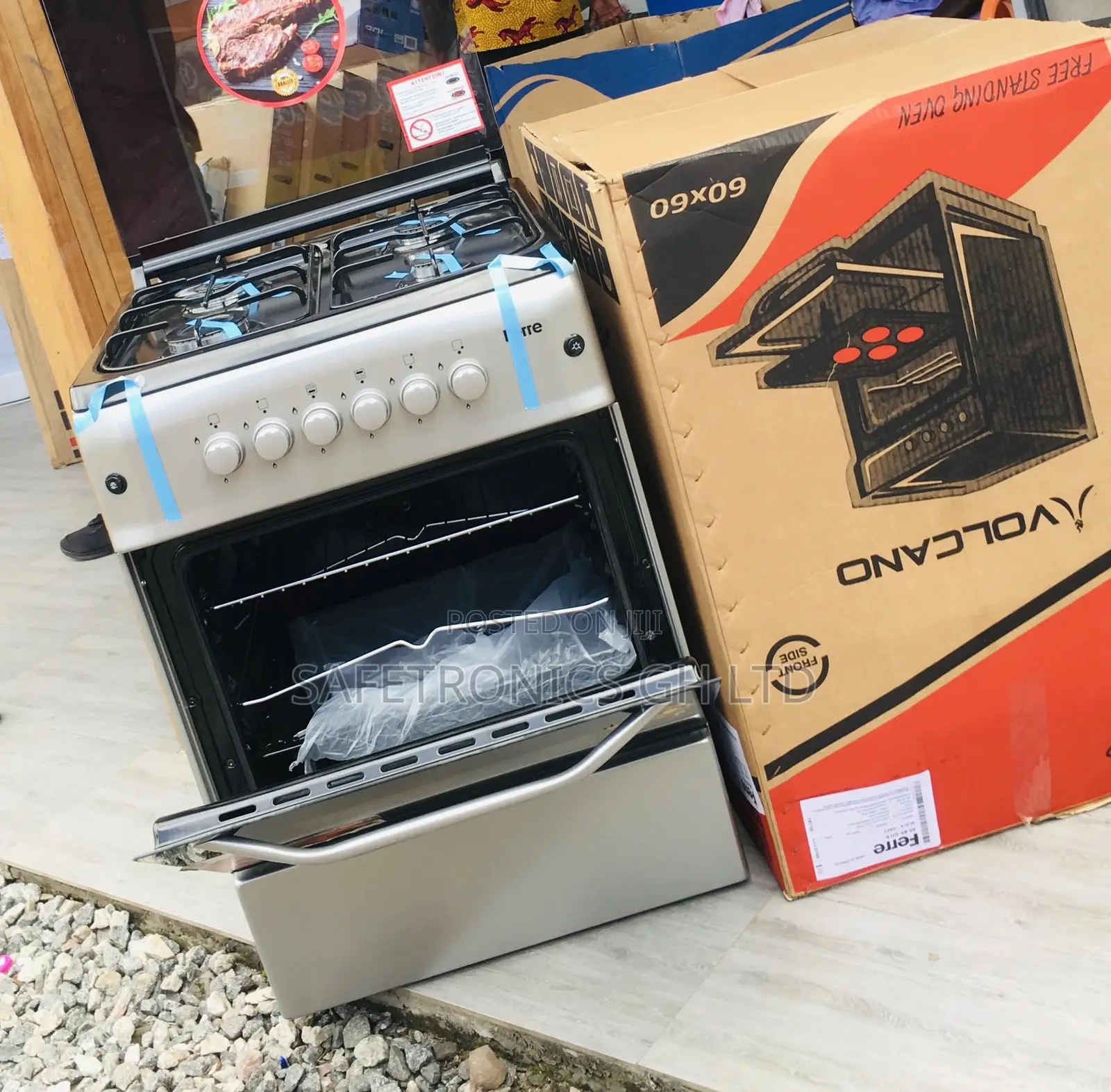 Sliver 4 Gas Burner Oven With Grill 50x50 Volcano Glass Lid