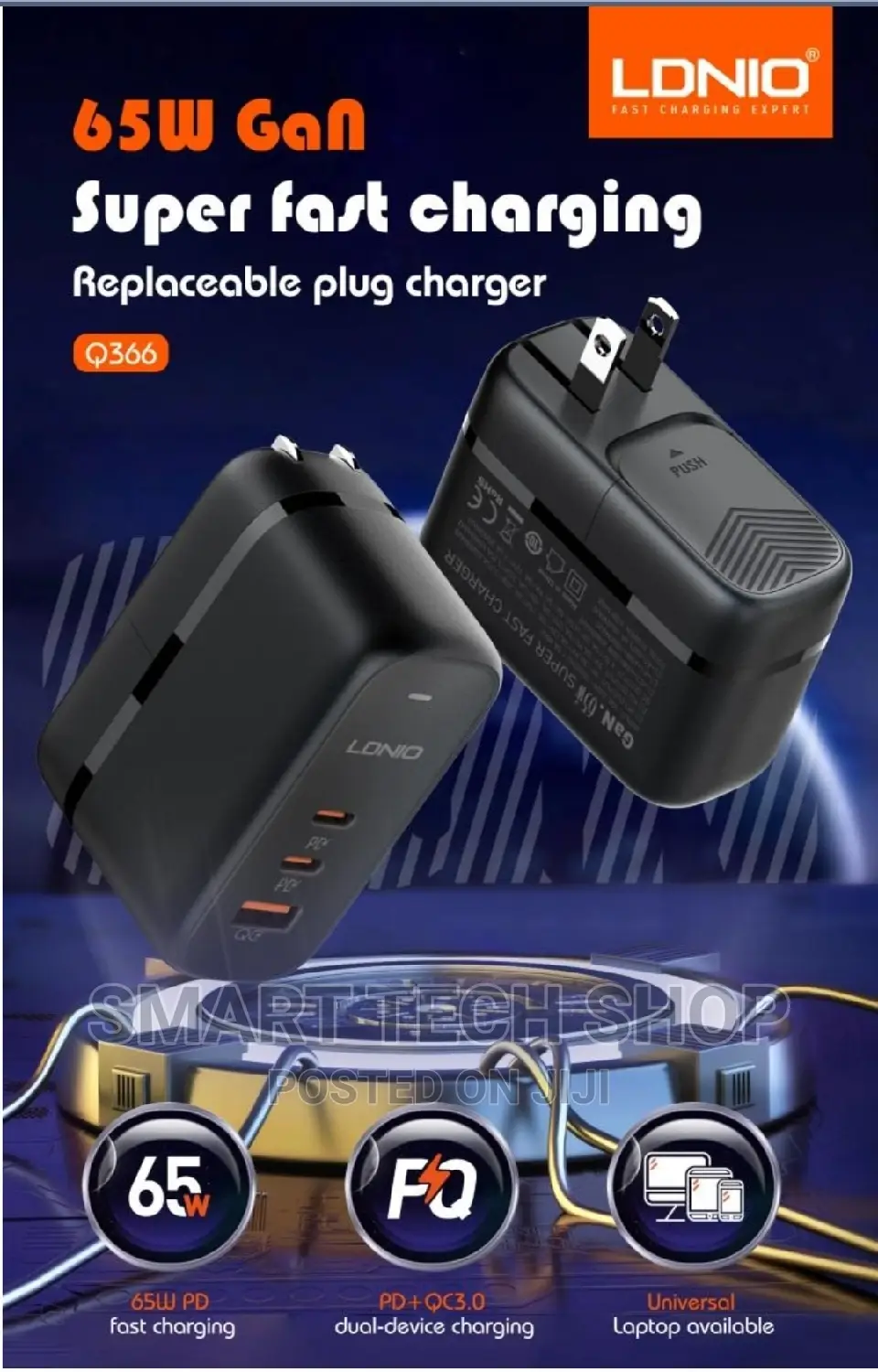 65 Watts LDNIO Heavy Duty Power Adapter Laptops, Phones, Tab