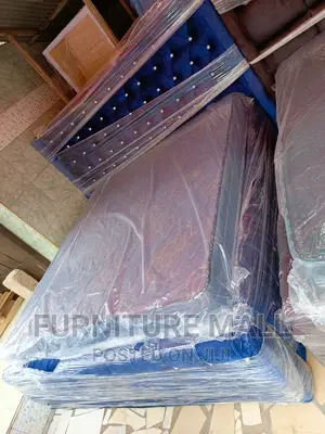 Queen Size Bed With Orthopedic Mattress. Blue Black
