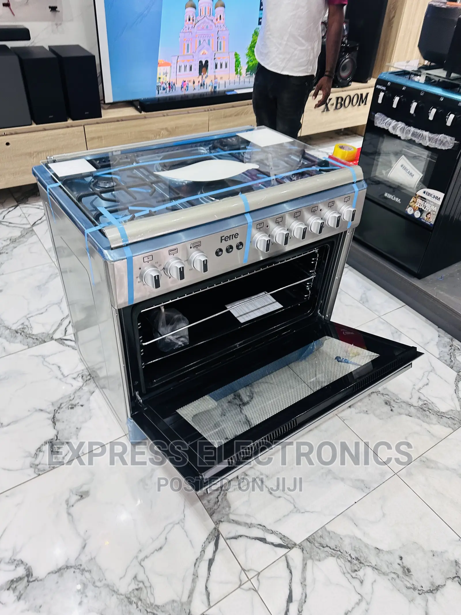 60/90 Gas Cooker 4+2 Rotisserie Grill Oven Stove Sliver