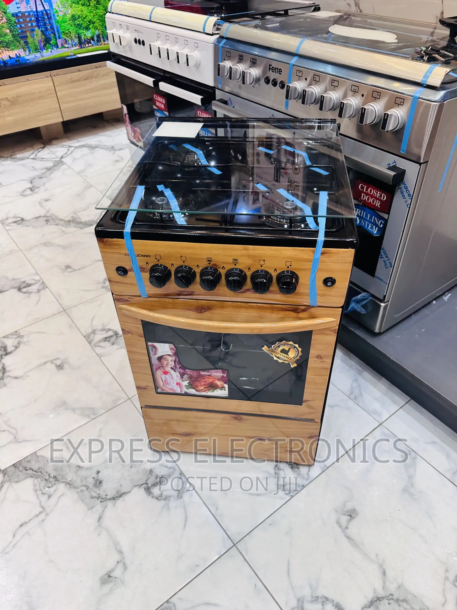 Classy Sleek 4burner Light Wooden Volcano Oven Grill