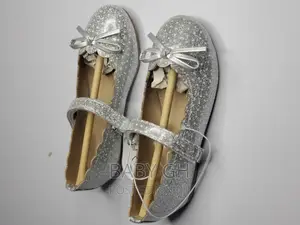 George Silver Dotted Flat Shoe With Velcro and a Bow