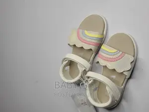 White Girls Sandals With Rainbow Velcro