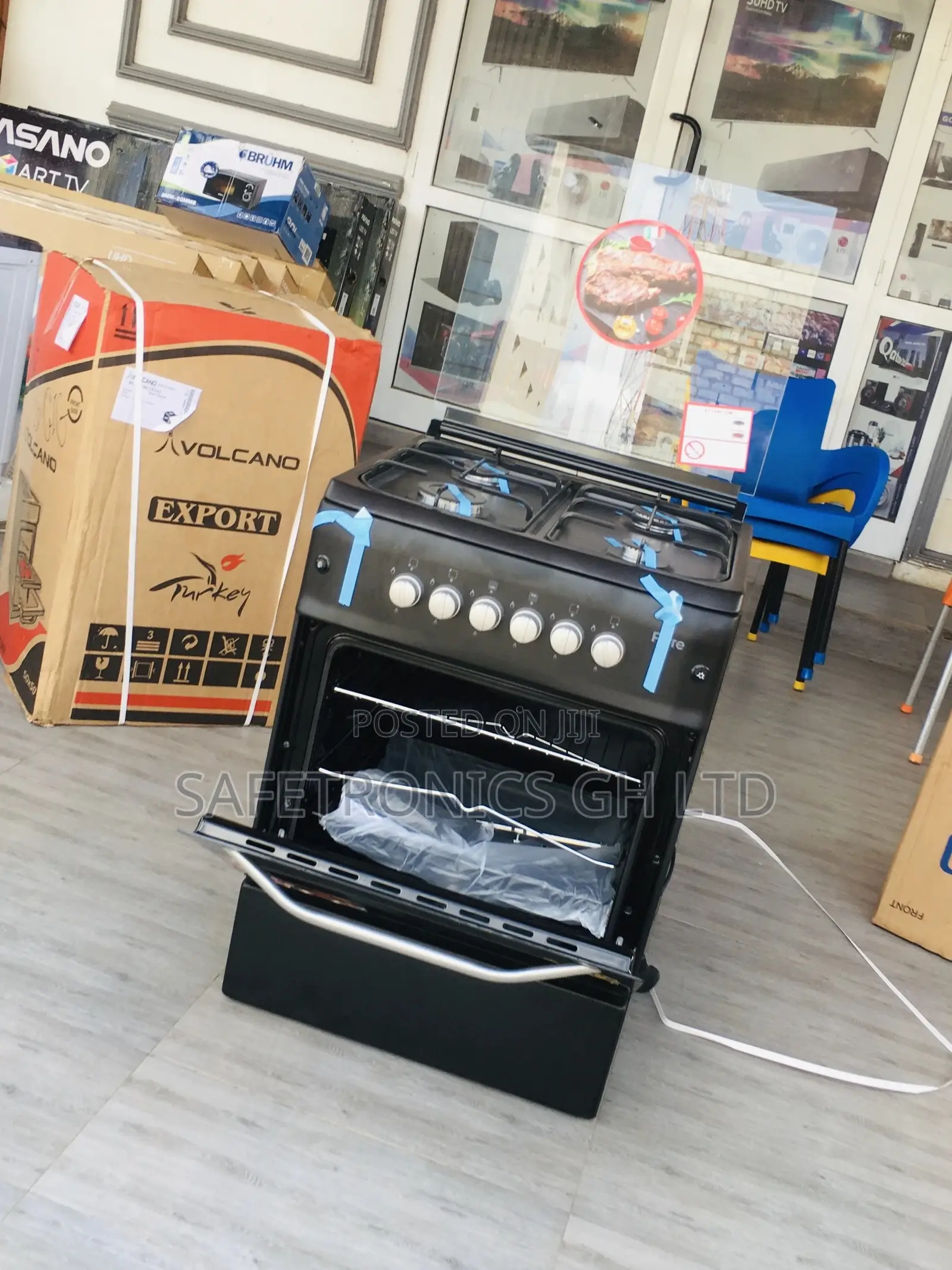 Black Ferre Oven With Grill 60x60 4 Gas Burner 