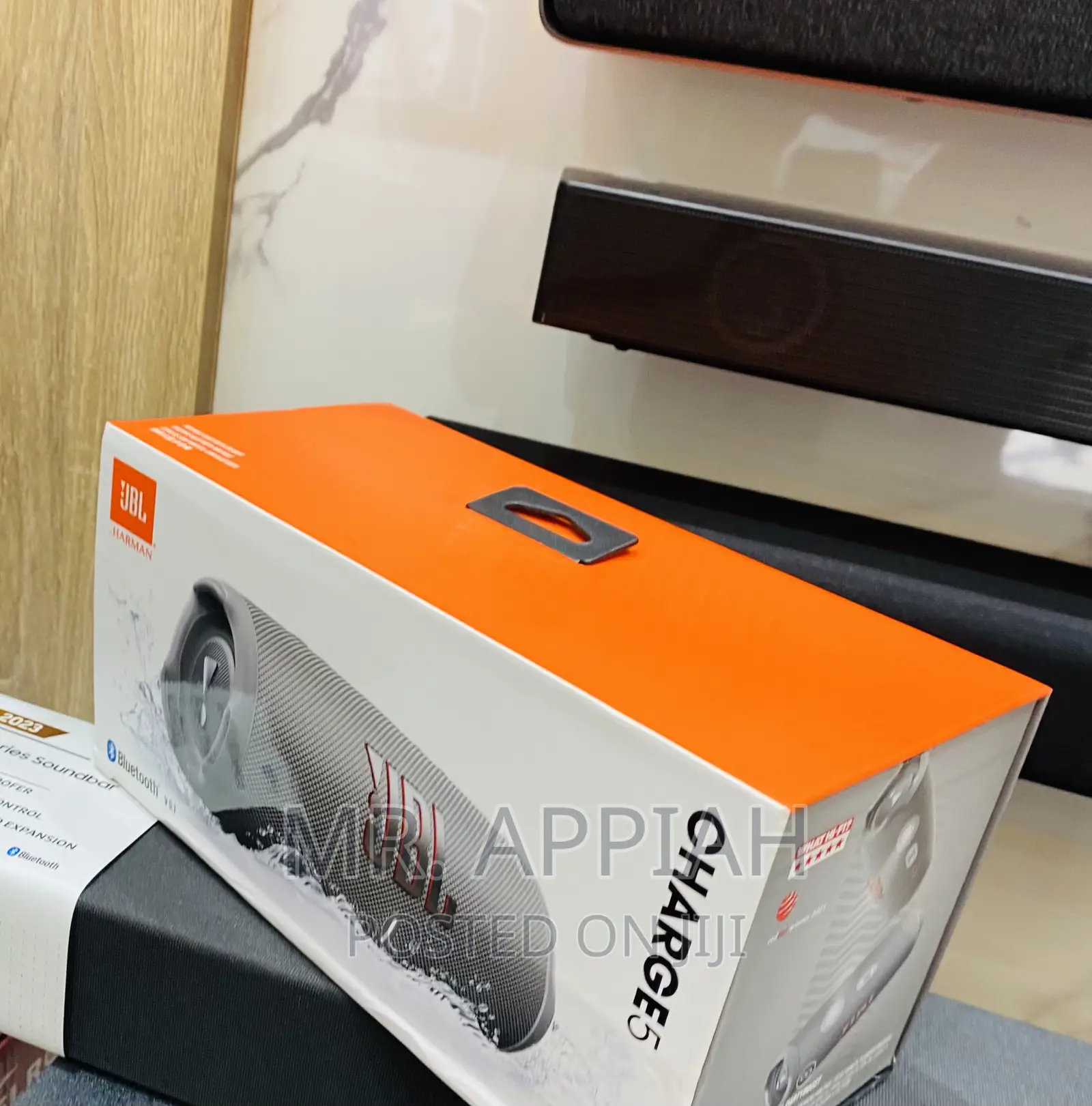 Elegant Gray JBL Charge 5 Bluetooth Rechargeable Speaker.