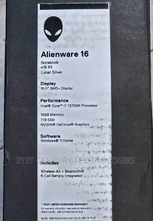 New Laptop Dell Alienware M16 R1 16GB Intel Core I7 SSD 1T
