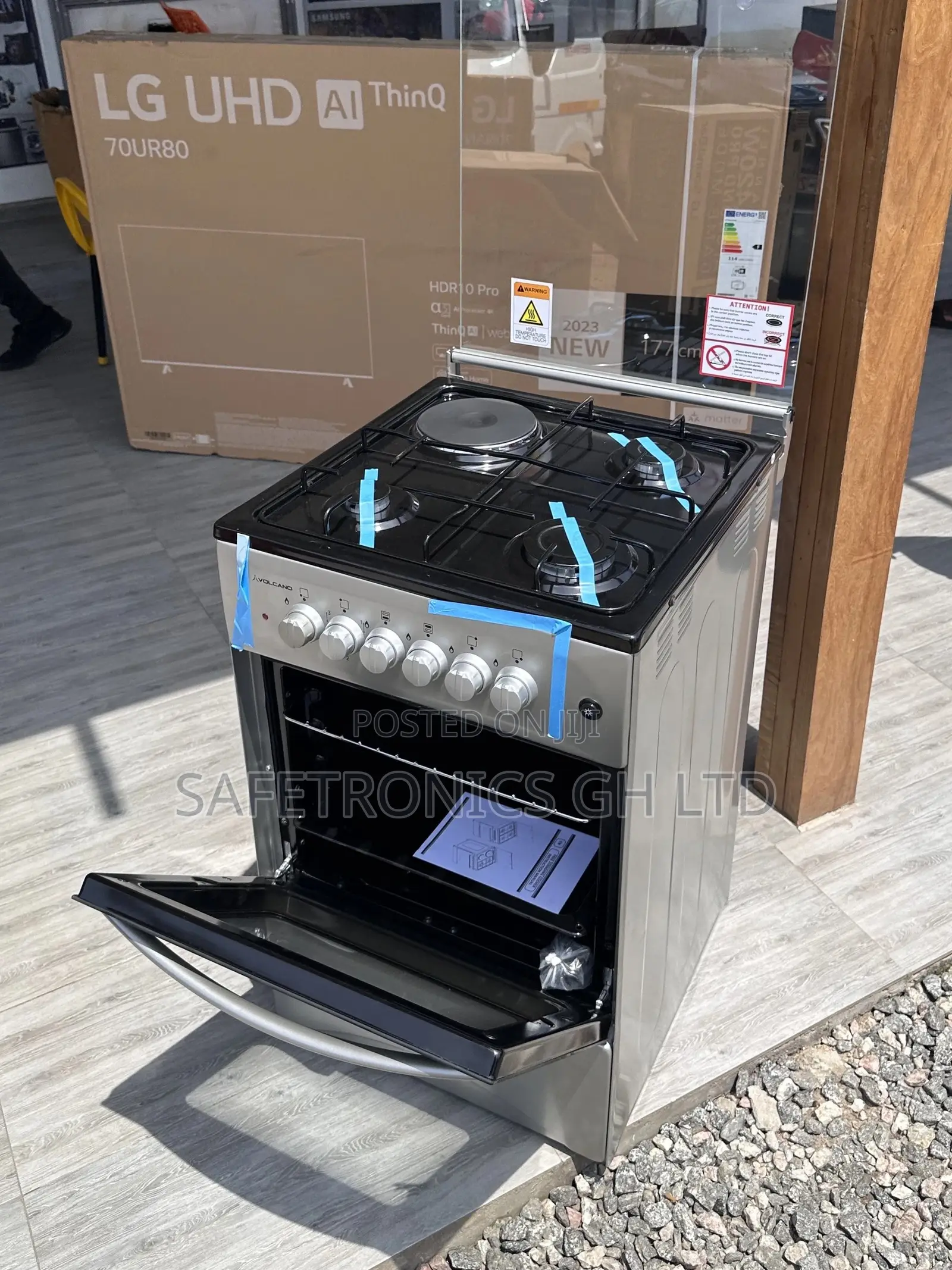 Gray 3gas 1electric 50x50 Oven With Grill Glass Lid Volcano